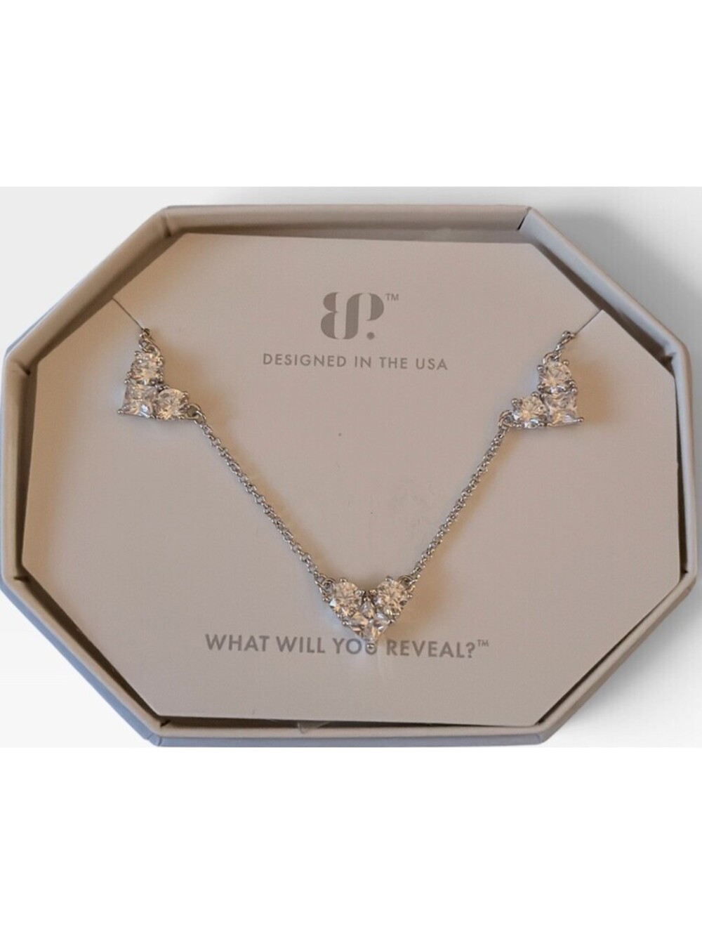 Bomb Party Heart Necklace "Sweet Repeat" Clear CZ on Rhodium NK56066